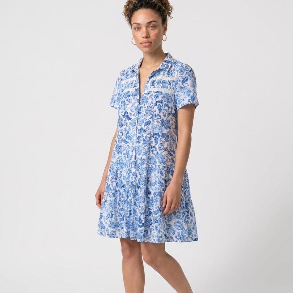 Anthropologie blue and white dress Size M